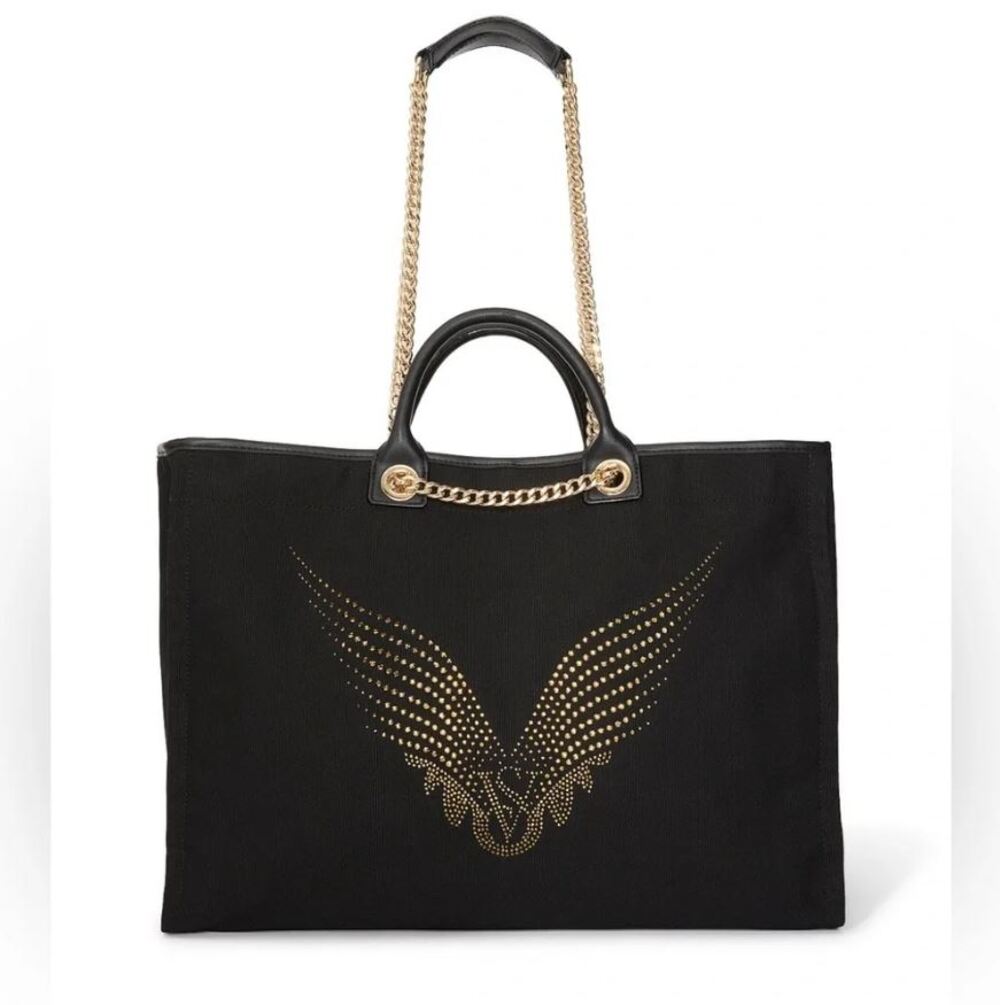 Victoria's Secret Fashion Show 2025 Black and Gold Canvas Tote Gold Chain Handle